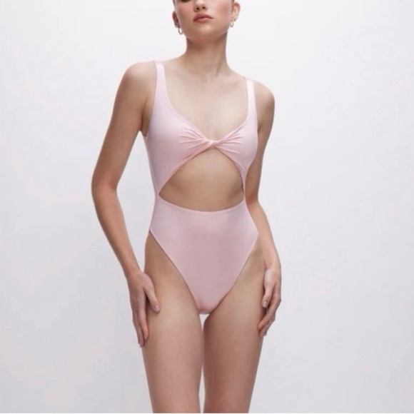NWT Good American Bathing Suit Bubblegum Pink Satin Cut-Out One-Piece Size M - Picture 1 of 7